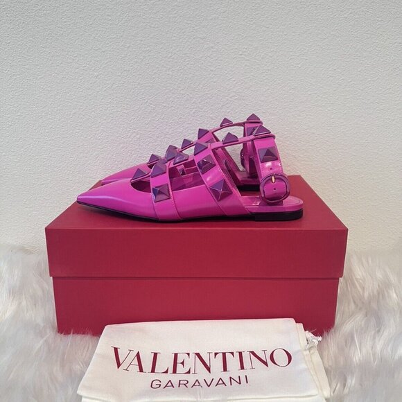 Valentino Garavani Roman Stud Ankle Strap Mule Vlogo Rockstud Cage Flat 36.5/ 38 - Picture 9 of 12